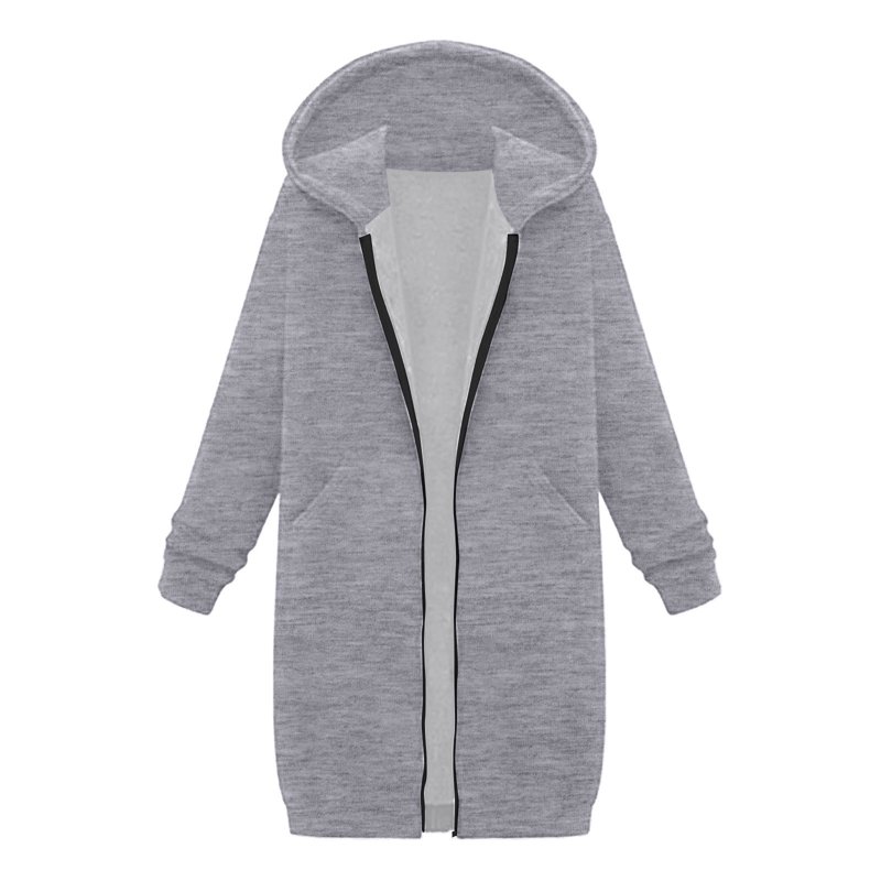 Long Jackets For Women Zip Up Hoodie Loose Fleece Mid-length Tunic Sweatshirt Casual Fall Hoody Coat With Pocket (XL Gray 01)