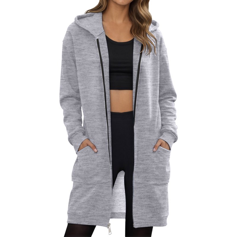 Long Jackets for Women Zip Up Hoodie Loose Fleece Mid-length Tunic Sweatshirt Casual Fall Hoody Coat with Pocket (XL Gray 01)