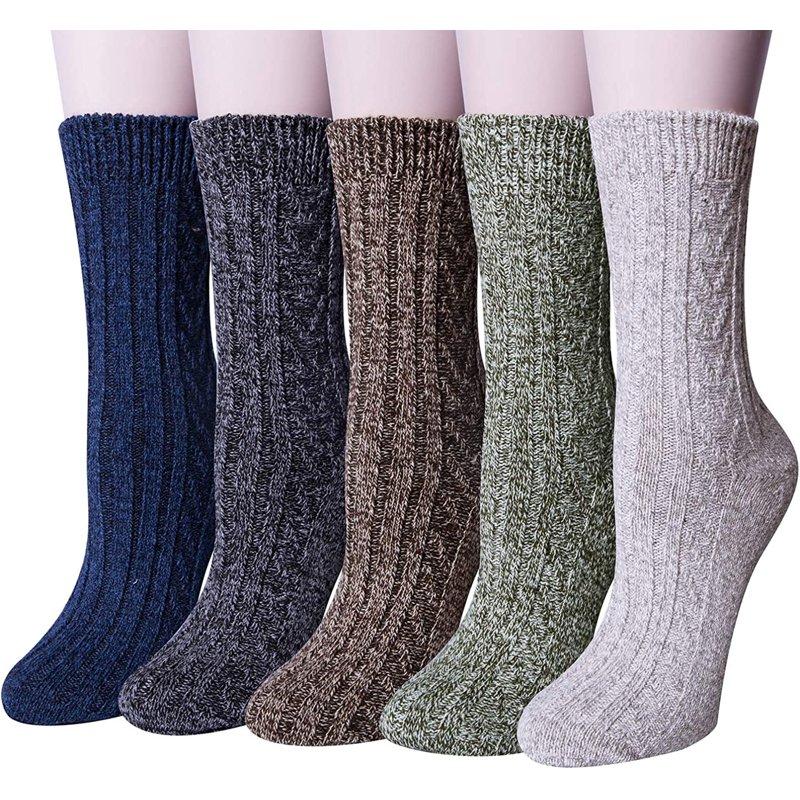 Loritta 5 Pairs Warm Wool Socks For Women Thick Knit Thermal Crew Winter Warm Socks
