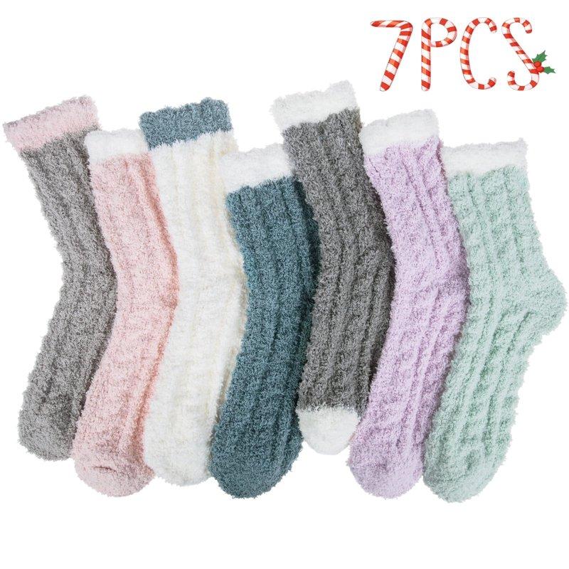 Loritta 7 Pairs Winter Womens Fuzzy Socks Soft Warm Cozy Fluffy Soft Fleece Socks Size 5-9