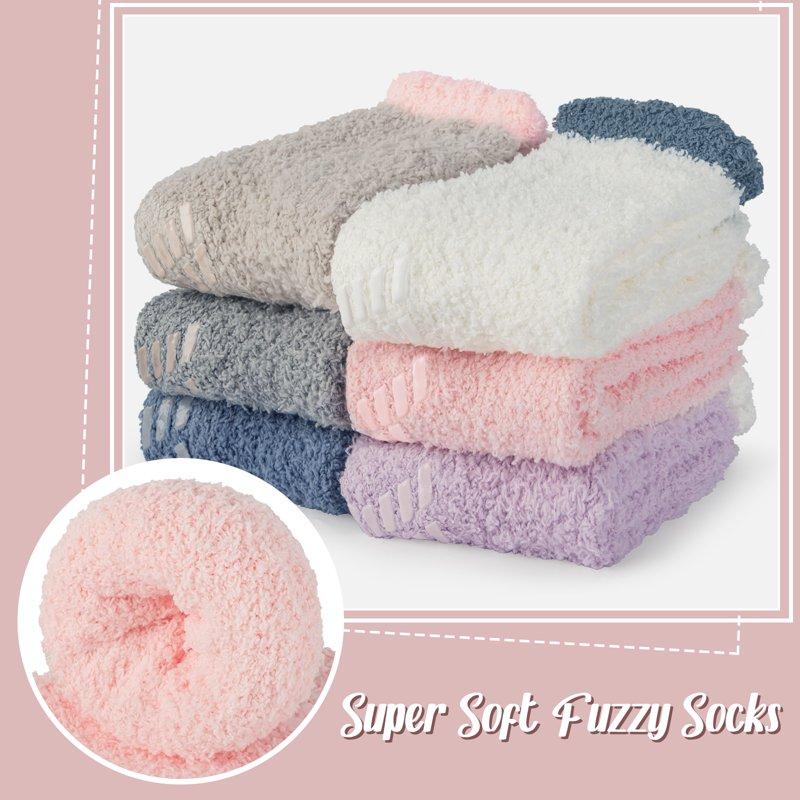 Loritta Fuzzy Socks For Women Slipper Socks Winter Warm Cozy Socks With Grippers Womens 6 Pairs Size 5-9