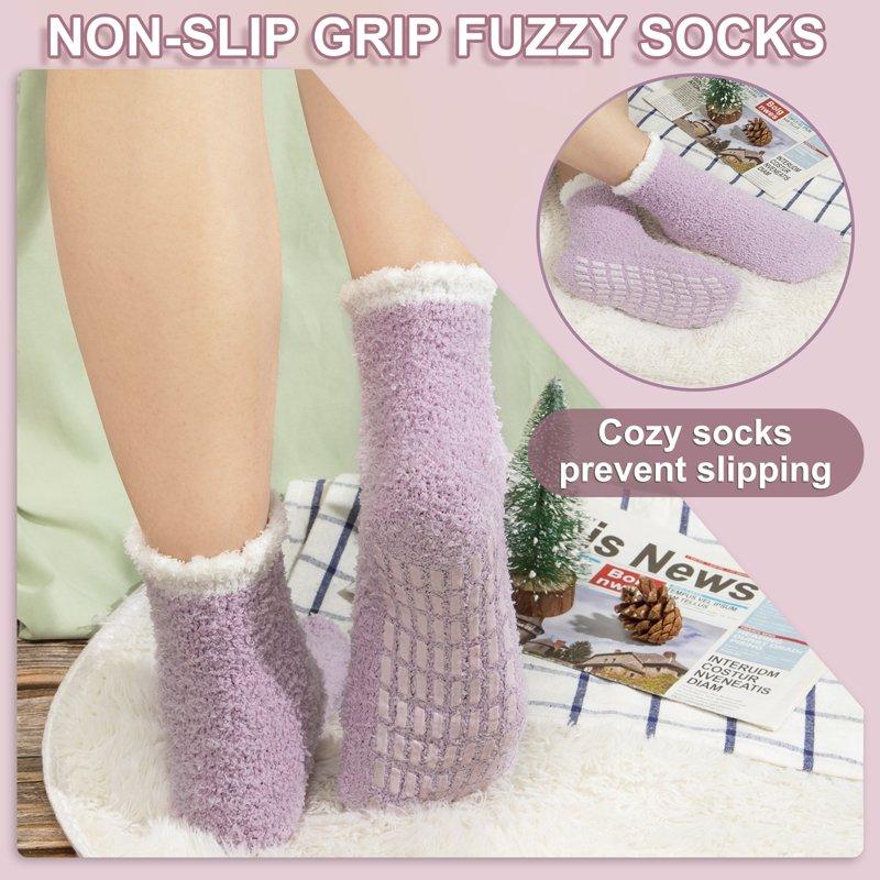 Loritta Fuzzy Socks For Women Slipper Socks Winter Warm Cozy Socks With Grippers Womens 6 Pairs Size 5-9