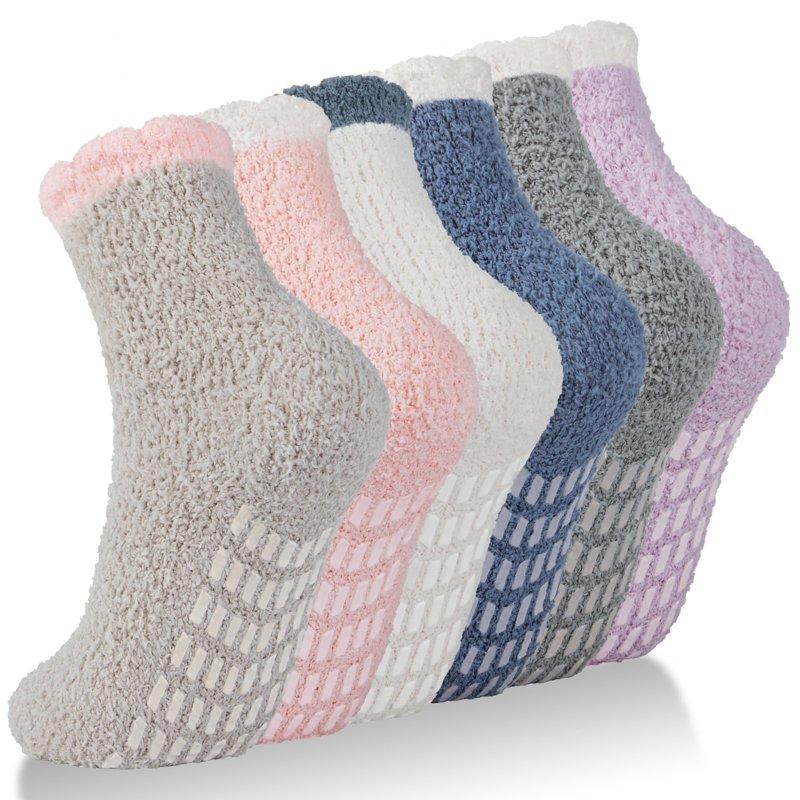 Loritta Fuzzy Socks for Women Slipper Socks Winter Warm Cozy Socks with Grippers Womens 6 Pairs Size 5-9