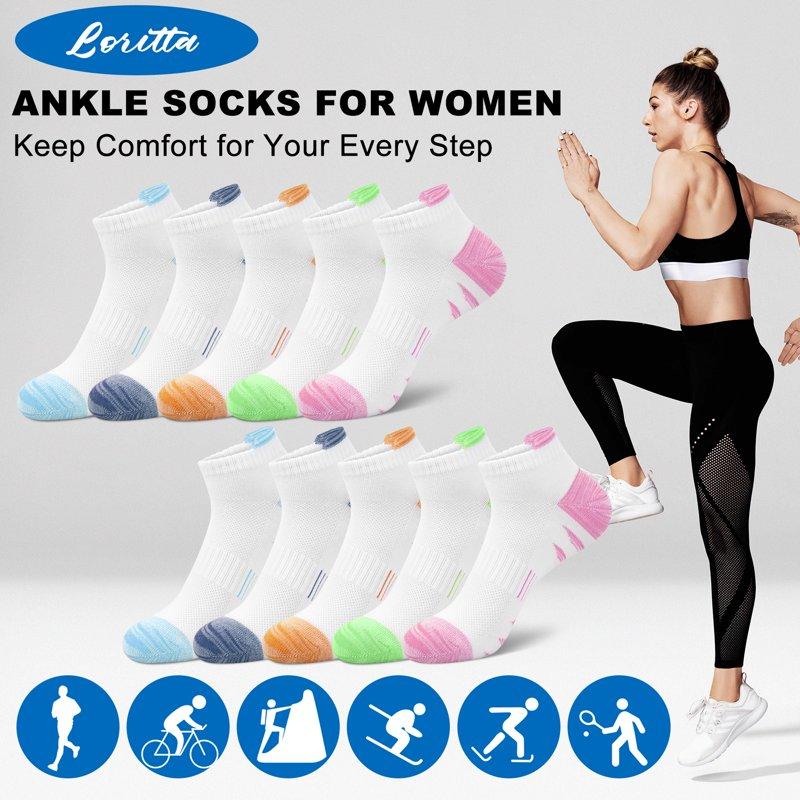 Loritta Womens Ankle Socks Athletic Running Low Cut Socks For Women Multicolor 10 Pack