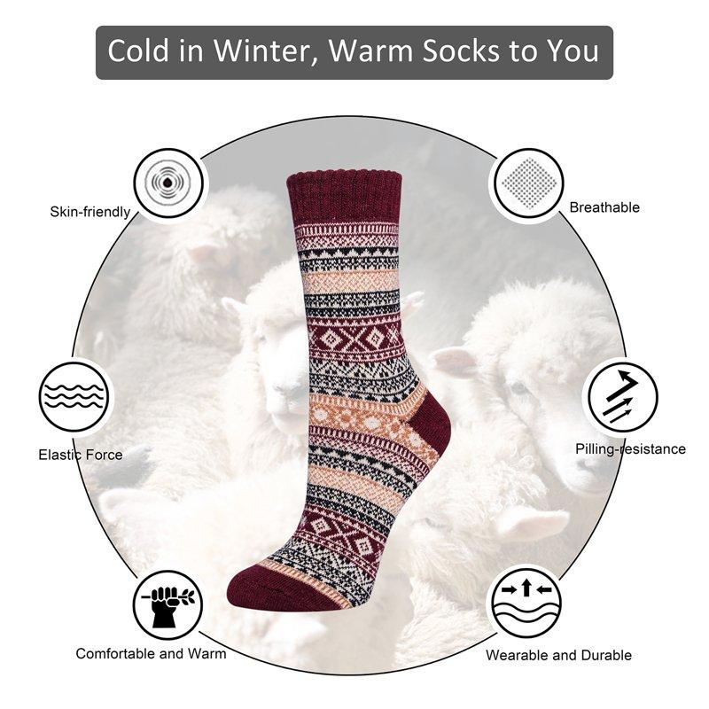 Loritta Wool Socks For Women 5 Pairs Ladies Cozy Boot Winter Thermal Warm Thick Socks Size 5-9
