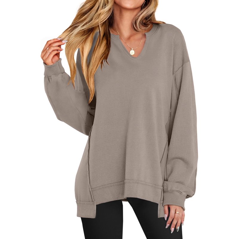 Luniro Women's Oversized Sweatshirts Long Sleeve V Neck Shirt Loose Trendy Fall Pullover Tops Size S-XXL