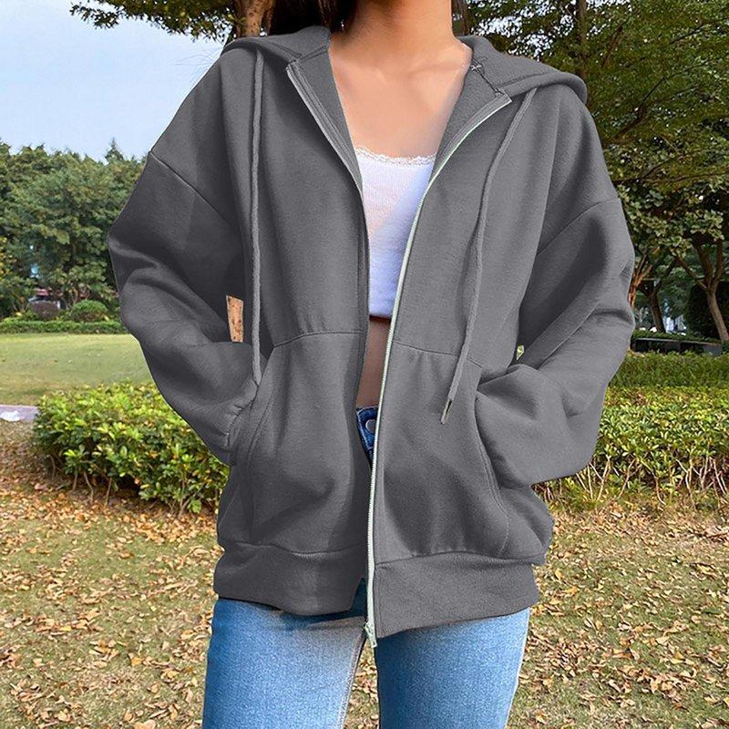 LYXSSBYX Womens Hooded Sweatshirts Zip Front Women Fashion Solid Blouse Long Sleeve Tops Sweatshirt Pockets Hoodied