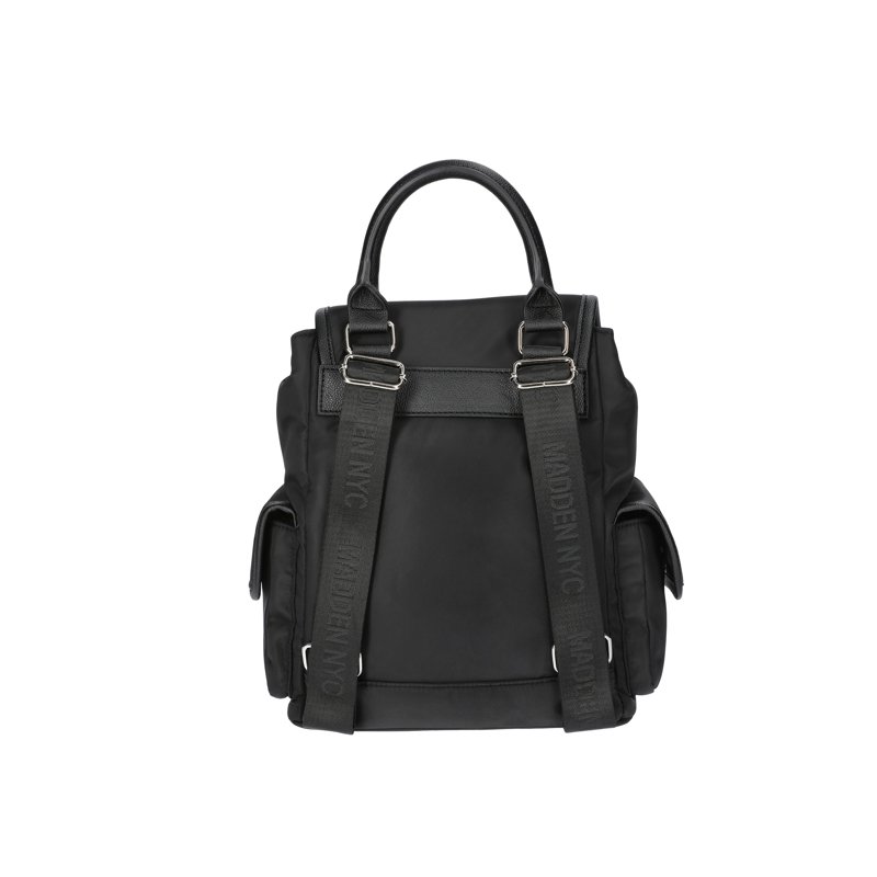 Madden NYC Women's Buckle Flap Nylon Backpack Black