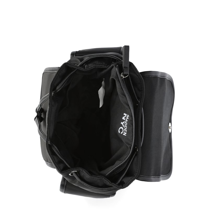 Madden NYC Women's Buckle Flap Nylon Backpack Black