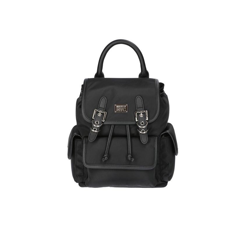Madden NYC Women's Buckle Flap Nylon Backpack Black