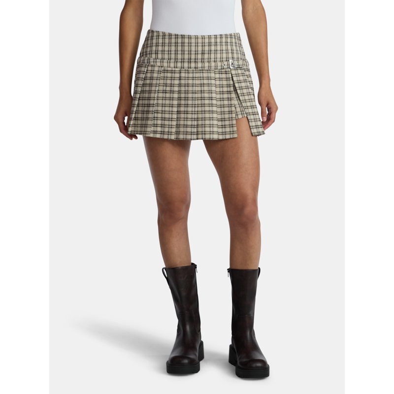 Madden NYC Women's Pleated Plaid Mini Skort Sizes XXS-XXL