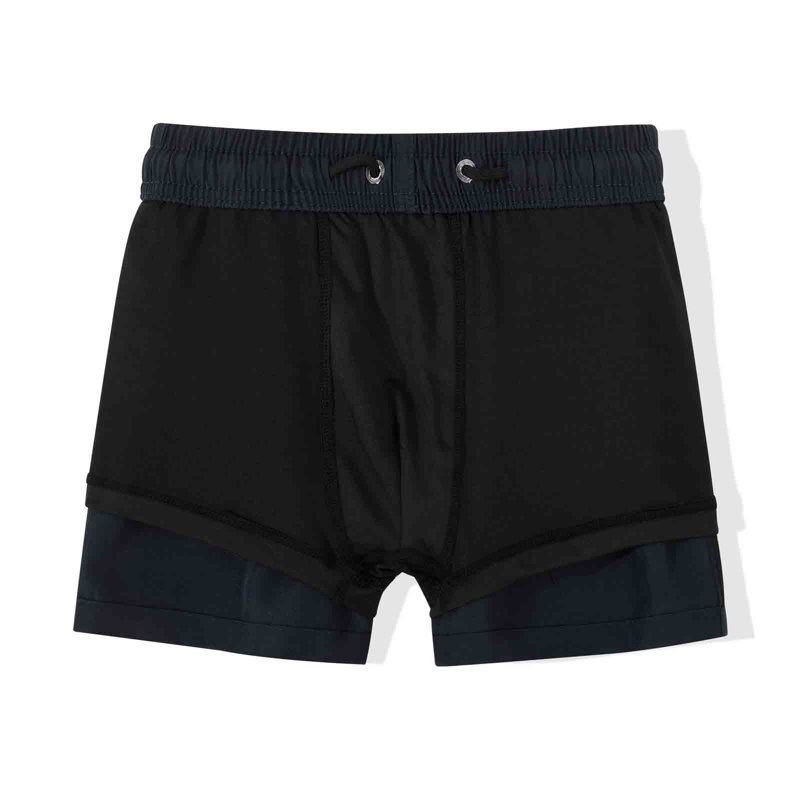 MADHERO Boy's 2 In 1 Swim Trunks With Liner Funny Printed Swim Shorts For Kids Navy Blue 6