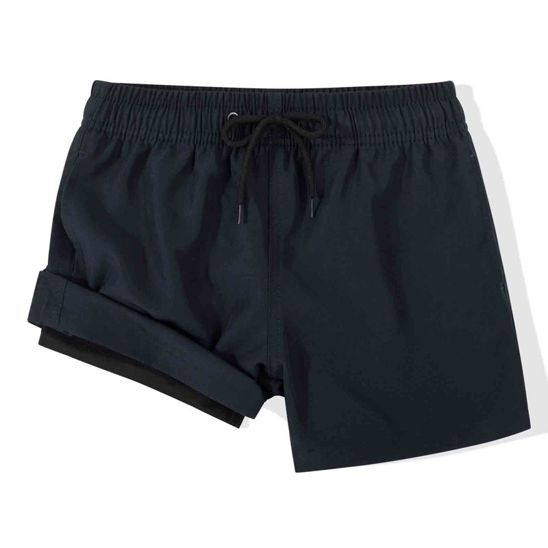 MADHERO Boy's 2 in 1 Swim Trunks with Liner Funny Printed Swim Shorts for Kids Navy Blue 6