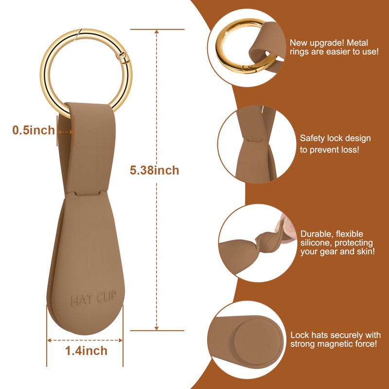 Magnetic Hat Clip For Travel On Bags - 1Pcs Brown Secure Silicone Hat Holder With Grip For Beach Straw Hat Caps & Baseball Hats - Cruise Beach & Outdoor Adventure Essentials