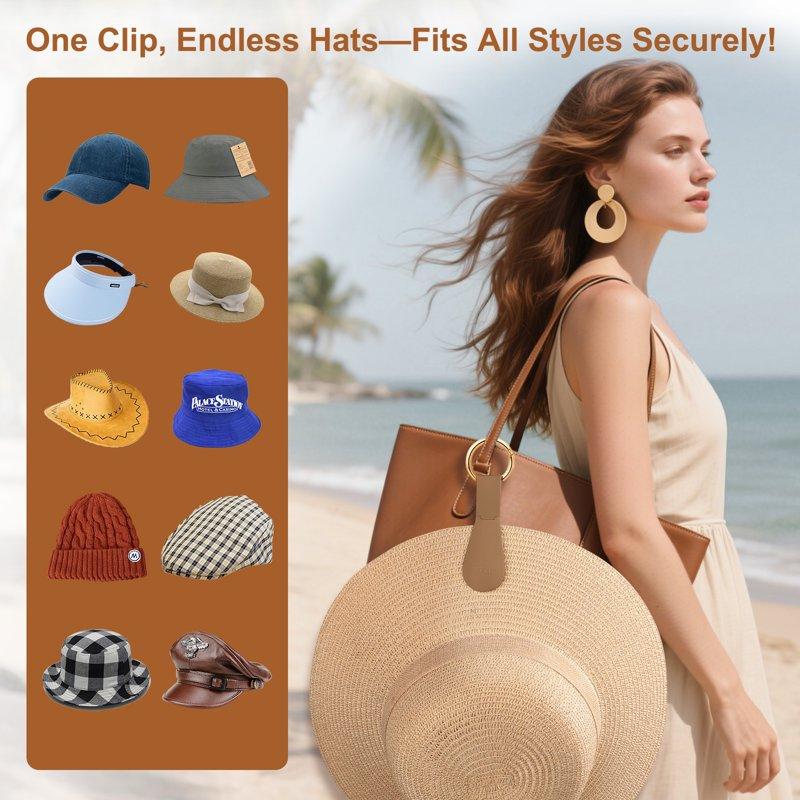 Magnetic Hat Clip For Travel On Bags - 1Pcs Brown Secure Silicone Hat Holder With Grip For Beach Straw Hat Caps & Baseball Hats - Cruise Beach & Outdoor Adventure Essentials