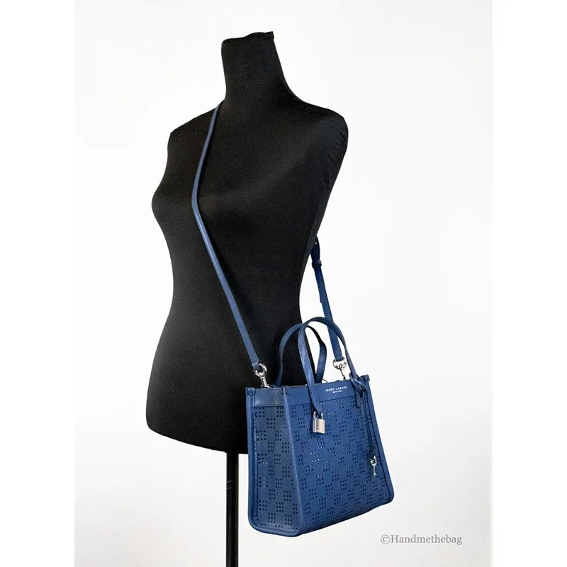 Marc Jacobs Mini Grind Blue Sea Perforated Leather Crossbody Tote Bag Purse