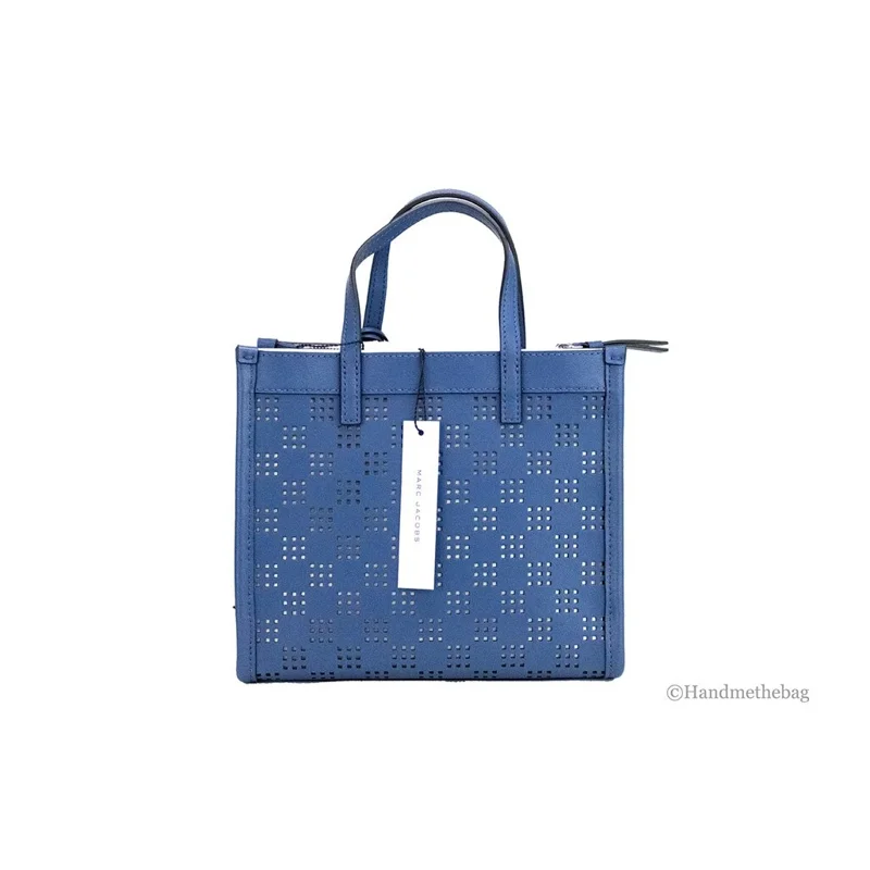 Marc Jacobs Mini Grind Blue Sea Perforated Leather Crossbody Tote Bag Purse
