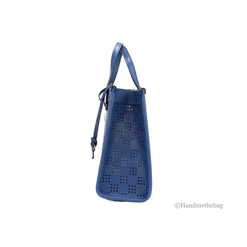 Marc Jacobs Mini Grind Blue Sea Perforated Leather Crossbody Tote Bag Purse