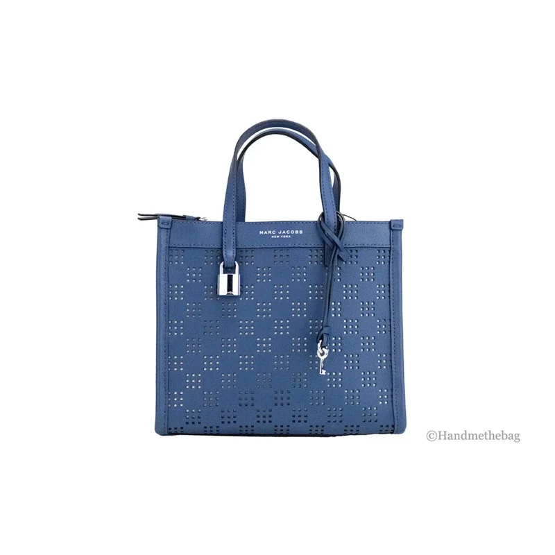 Marc Jacobs Mini Grind Blue Sea Perforated Leather Crossbody Tote Bag Purse
