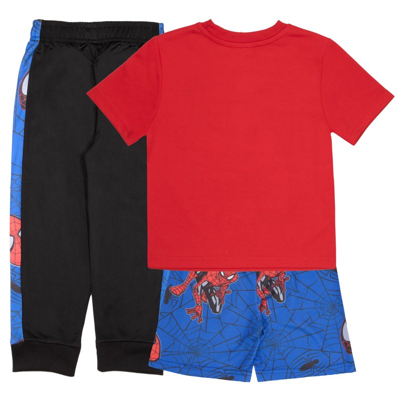 Marvel Spider-Man Peter Parker Boys 3-Piece Set - Spiderman Short Sleeve T-Shirt Shorts & Jogger Pants 3-Pack (Sizes 5-12)