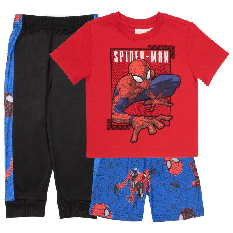 Marvel Spider-Man Peter Parker Boys 3-Piece Set - Spiderman Short Sleeve T-Shirt Shorts & Jogger Pants 3-Pack (Sizes 5-12)