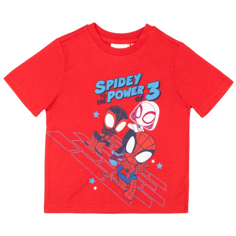 Marvel Spidey And His Amazing Friends 3 Piece Boys Short Set Spider-Man Short Sleeve Shirt Tank Top And Shorts Set 3 Pack Bundle Set Kids Toddlers Spider-Man Boys Clothes (Size 3T-8)