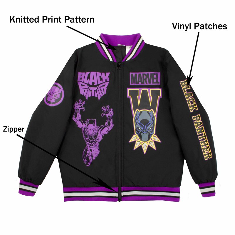Marvel Superheroes Characters Boys Bomber Jacket Black Panther (Sizes 4-8)