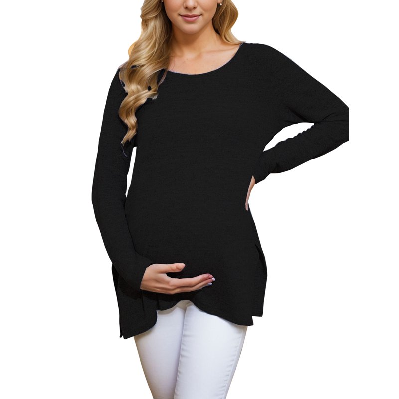 Maternity Clothes Long Sleeve Side Split Maternity Shirts Tops For Women