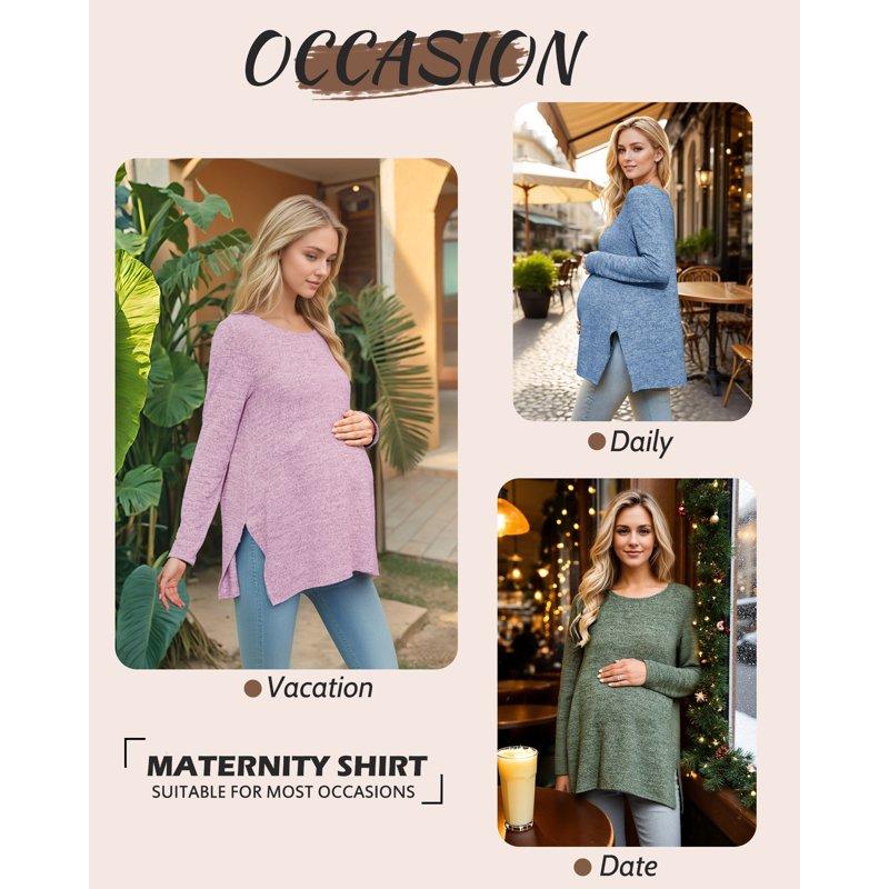Maternity Clothes Long Sleeve Side Split Maternity Shirts Tops For Women