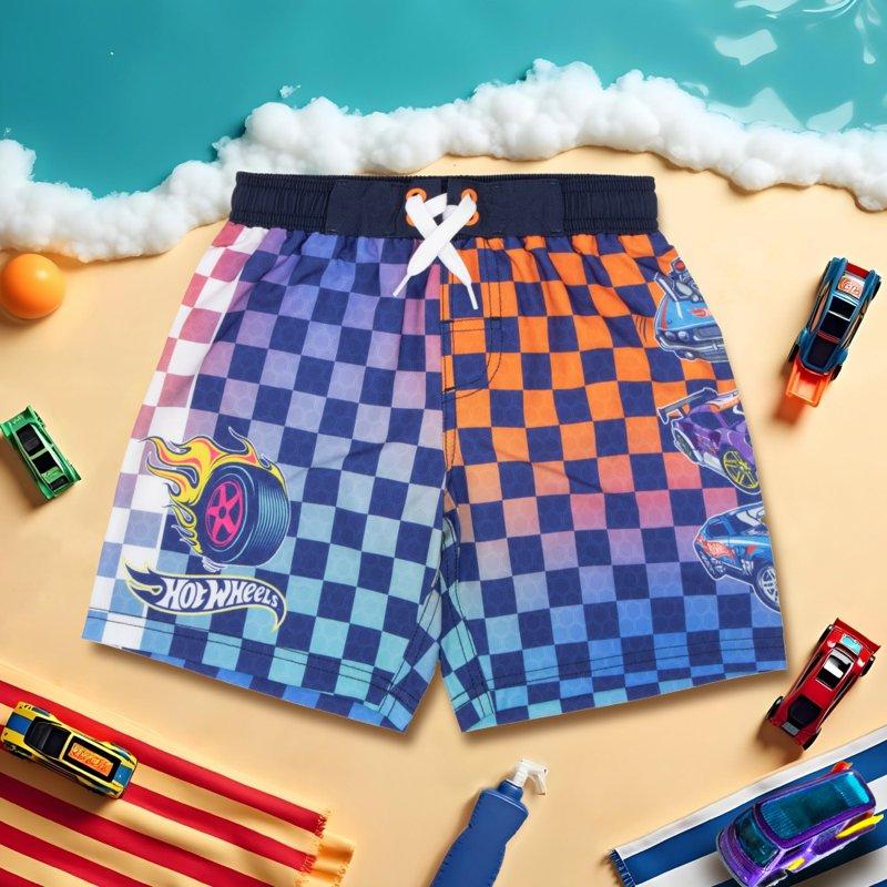 Mattel Hot Wheels Boys Drawstring Swim Trunks Race Car Themed Swim Shorts For Kids And Toddlers (Sizes 4-12)