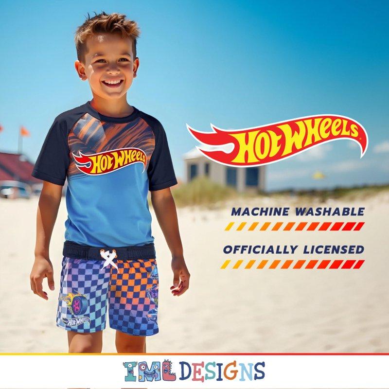 Mattel Hot Wheels Boys Drawstring Swim Trunks Race Car Themed Swim Shorts For Kids And Toddlers (Sizes 4-12)
