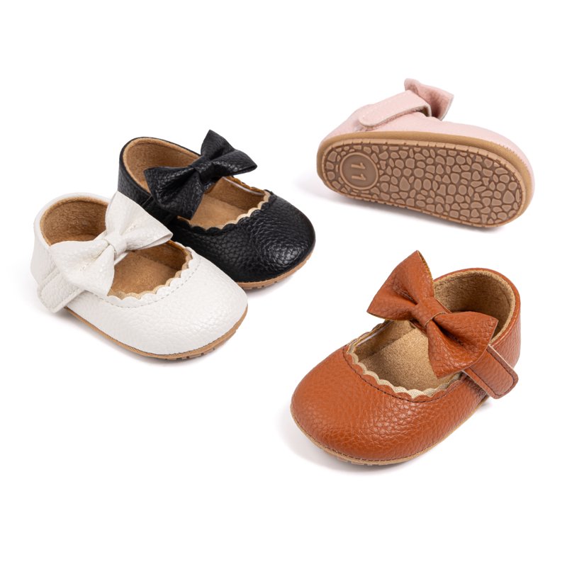 Meckior Baby Girls Dress Shoes Infant Mary Jane Bowknot PU Leather Flats For Newborn 3-18 Months