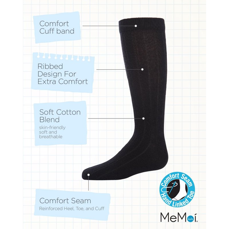 MeMoi 3 Pair Pack Basic Cotton Blend Ribbed Crew Socks - Boys - Male