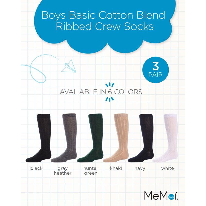 MeMoi Boys Cotton Dress Socks 3-Pack Navy 9-11
