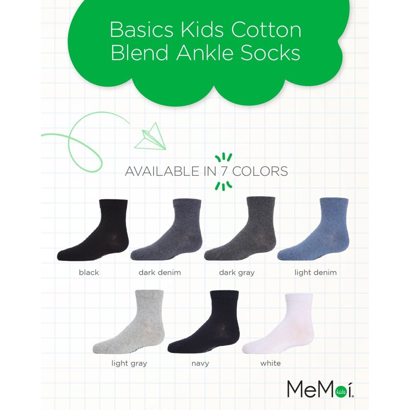 MeMoi Unisex Basics Kids Cotton Blend Ankle Socks - Girls - Female (8 White)