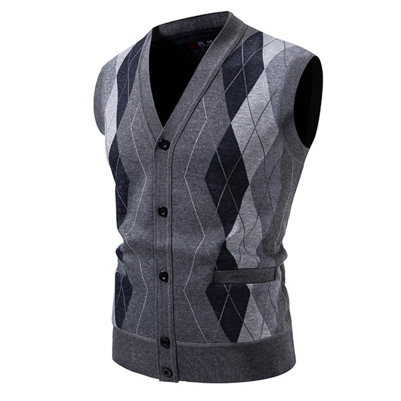 Men's Argyle Sweater Vest - Vintage Preppy Style Button Down V Neck Sleeveless Casual Slim Fit Knitted Cardigan Vest