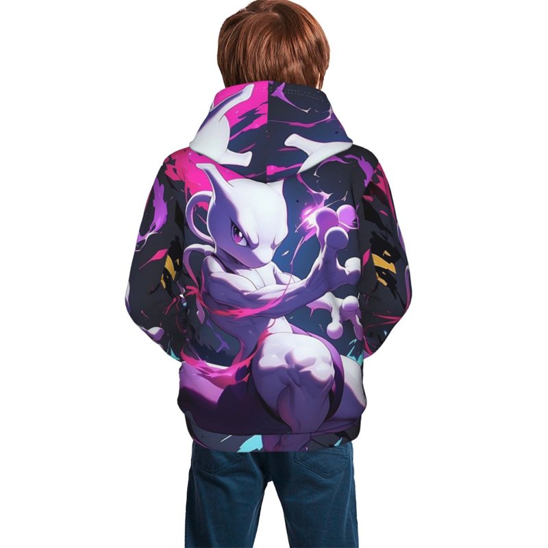 Mewtwo Youth Cartoon Hoodie Fashion Long Sleeve Kids Pullover Coat Casual Hoody Hooded Sweatshirts For Boys Girls