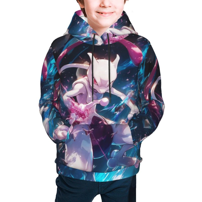Mewtwo Youth Cartoon Hoodie Fashion Long Sleeve Kids Pullover Coat Casual Hoody Hooded Sweatshirts for Boys Girls