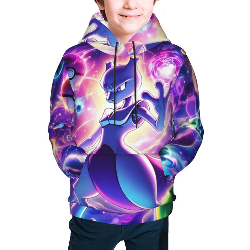 Mewtwo Youth Cartoon Hoodie Fashion Long Sleeve Kids Pullover Coat Casual Hoody Hooded Sweatshirts for Boys Girls