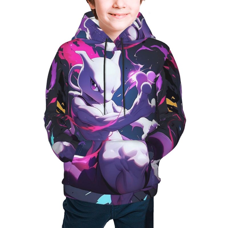 Mewtwo Youth Cartoon Hoodie Fashion Long Sleeve Kids Pullover Coat Casual Hoody Hooded Sweatshirts for Boys Girls