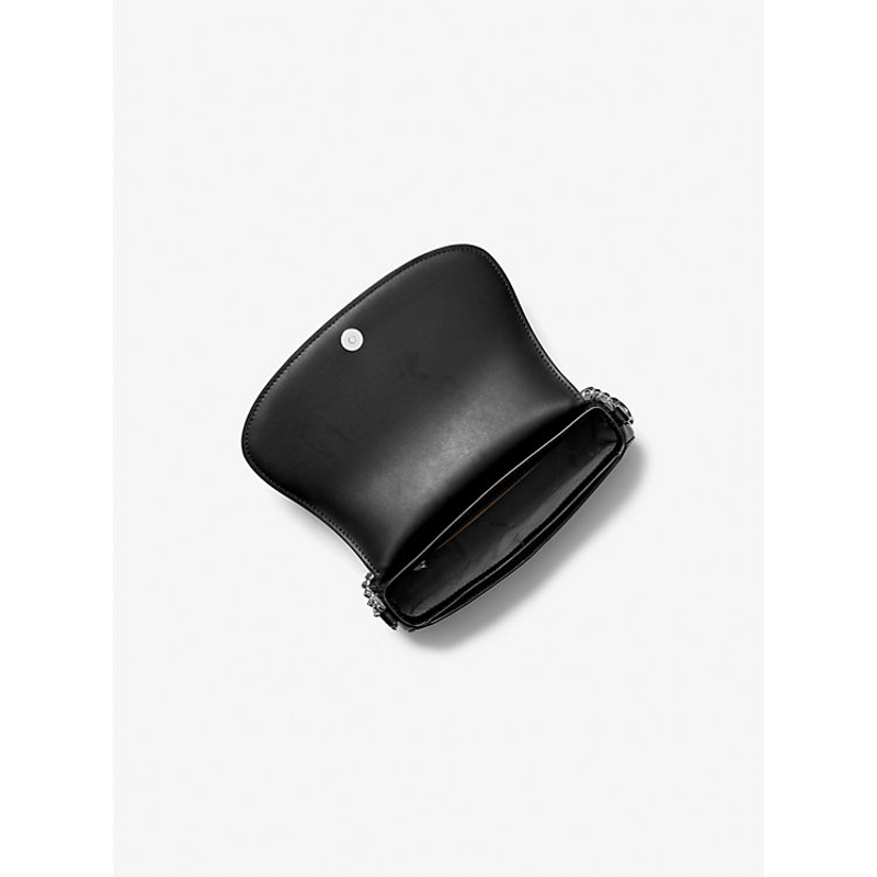 Michael Kors Outlet Mila Medium Leather Messenger Bag - Black