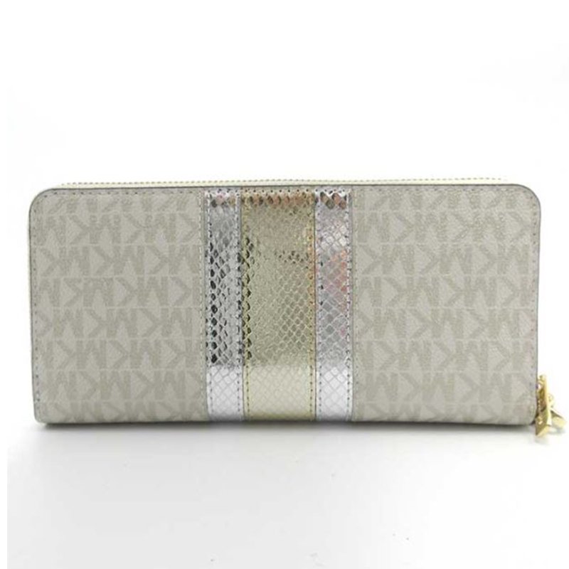 Michael Kors Women's Jet Set Travel Large Signature Logo And Metallic Continental Wallet Pale Gold 35F4GTVE7V-Pgold