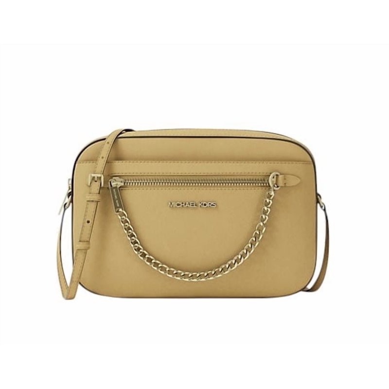 Michael Kors Women's Jet Set Women Large Logo Zip Chain Crossbody Bag+ Coin Pouch (Honey Miel)