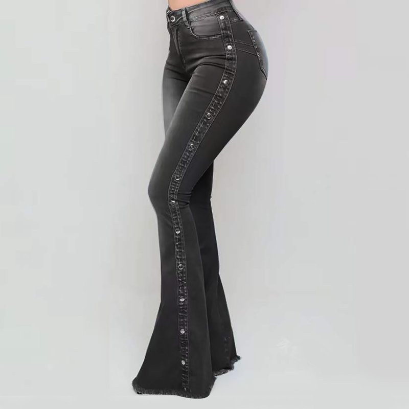 Miluxas Bell Bottom Jeans For Women Stretchy Mid Waisted Trendy Flare Jeans Curvy Denim Pants Gray 10(XL)
