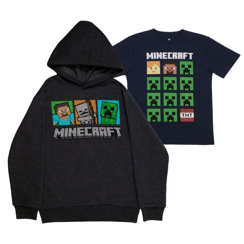 Minecraft Boys Creeper Character Hoodie & TNT Graphic T-Shirt Set (Little & Big Boys) 2-Piece Bundle Sizes 4-18