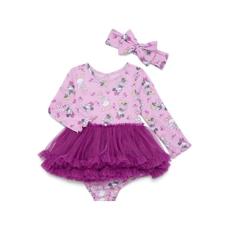 Minnie Mouse Baby Girls Tutu Bodysuit With Matching Headband Set 2 Piece Sizes Newborn-24M