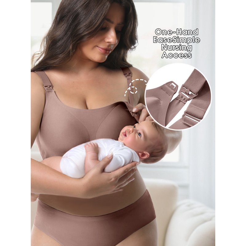 MINTREUS Nursing Bras For Breastfeeding Round Neck Full Coverage Maternity Bra Pregnancy Sleep Bralette With Extra Extender