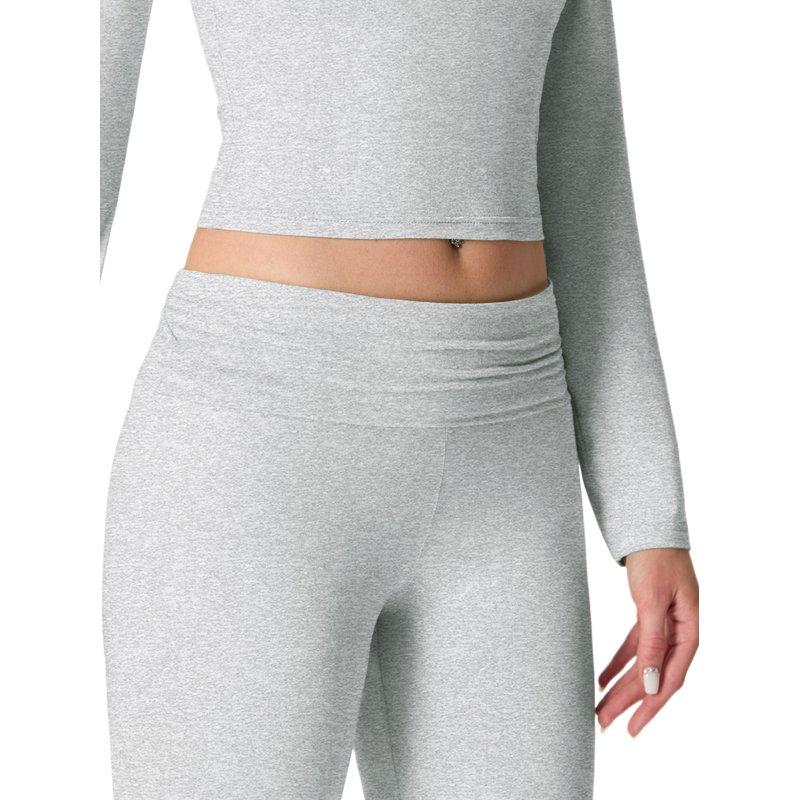 MINTREUS Women's Lounge Set Long Sleeve Crop Top Foldover Flare Pants Fall 2 Piece Pajamas Tracksuit