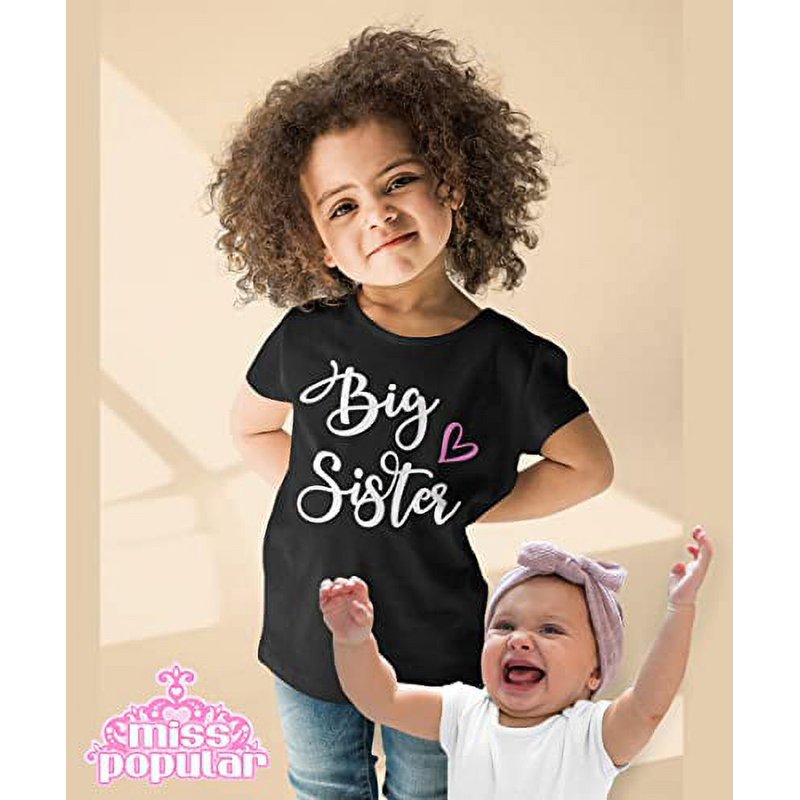 MISS POPULAR Big Sister Super Soft Short Sleeve T-Shirts For Big Sis Announcement Promoted To Big Sister Everyday Wear Toddler To Big Girl Sizes
