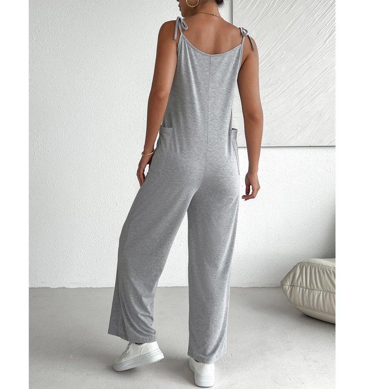 MLDRA Women's Sleeveless Jumpsuits Loose Casual Overalls Rompers Adjustable Spaghetti Straps Long Pants With Pockets
